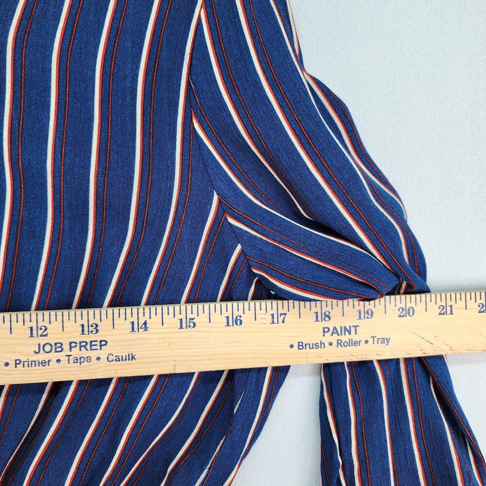 NWT Rue 21 Juniors Blouse Medium Blue Striped V Neck Long Sleeve Cropped Top - Picture 7 of 12